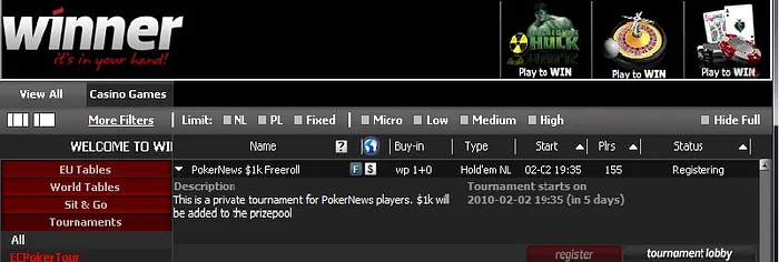Winner Poker - Termina Hoje o Período de Qualificação para o Próximo Freeroll de .000 101