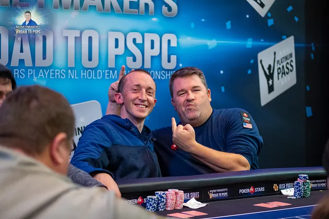 Chris Moneymaker tussled late on with Day 1a chip leader Drew Dwyer