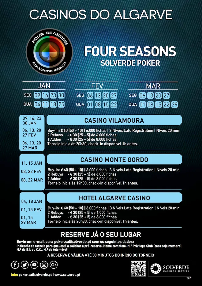 Calendário Four Seasons Solverde Poker Inverno Algarve 101