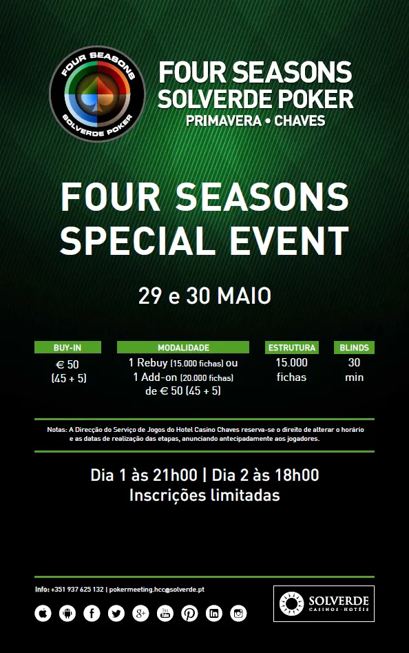 Four Seasons Special Event, 29 a 30 Maio no Casino de Chaves 101