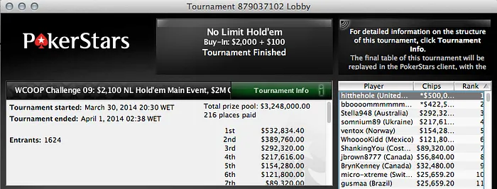 José Quintas 45º (,419) & Tom "hitthehole" Middleton Vence ME WCOOP Challenge(0k) 102