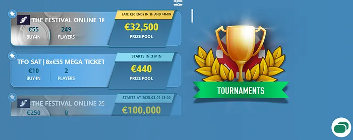 Bet365 Poker tournament lobby