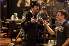 Phil Hellmuth being interviewed by PokerNews' Chad Holloway.