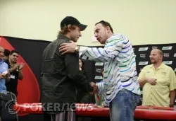 A congratulatory handshake from runner-up to champion