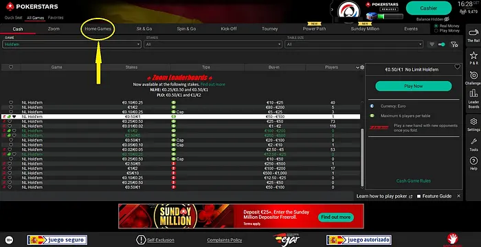 Home Games en PokerStars.es