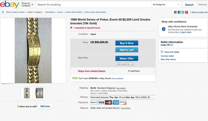 ebay : Un nouveau bracelet WSOP mis aux enchères 101