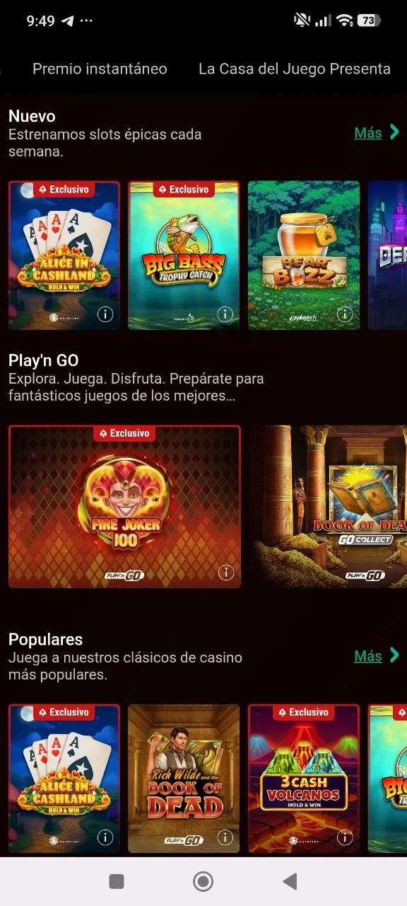 vista de PokerStars Casino desde el móvil