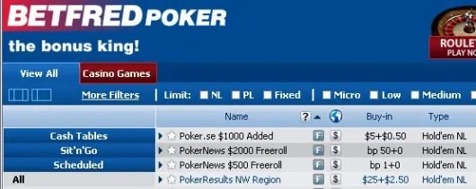 Torneio Gratuitos na Betfred - Freerolls de 0 e .000 101