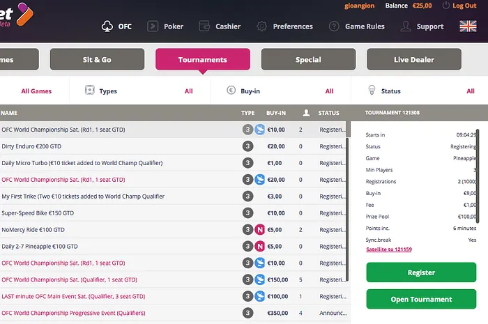 Chinese Poker Tournaments