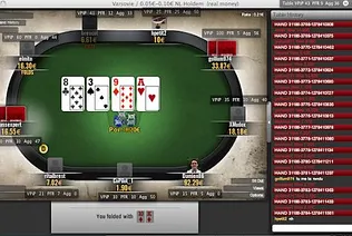 Players are placing poker cards on the Winamax Poker table.