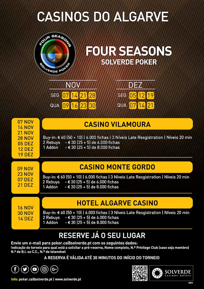 Calendário Four Seasons Solverde Poker Outono no Algarve 101