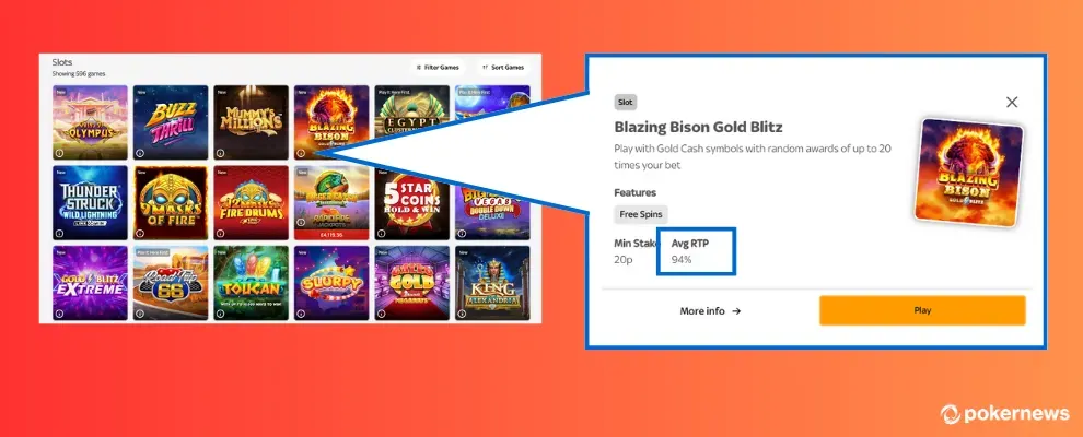 Screenshot of how and where to find the RTP of a slot game