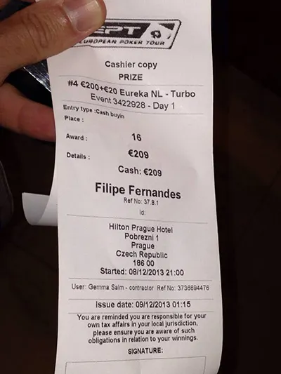 Henrique Pinho no dia 2 do ME Eureka Poker Tour & Filpac Soma ITM's nos Side Events 101