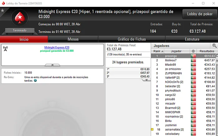 PokerStars.pt: imbativel625 Conquista The Hot BigStack Turbo €50 & Mais 102
