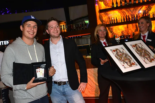 Noah Boeken earlier this week, receiving his hole card trophy for winning an MCOP event last year