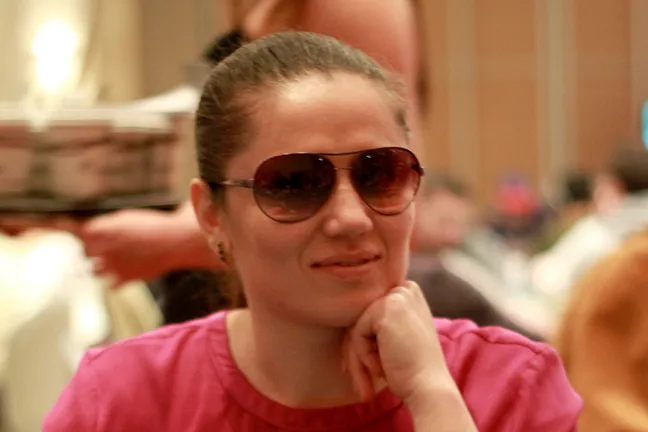 Olga Petrovskaya has built one of the biggest stacks in the room with just 38 players remaining