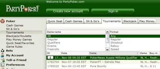 Satélites para o Aussie Millions 2010 na PartyPoker! 101
