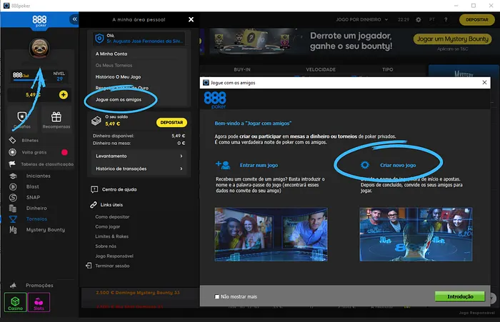 Onde encontrar a opção de jogar poker com amigos na 888poker.pt