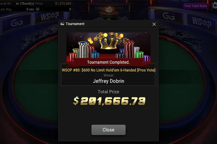 Jeffrey Dobrin Wins WSOP Online Event #80: People's Choice Event [Pros Vote] ($189,666)