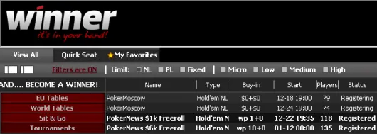 ,000 Cash Freeroll na Winner Poker - Periodo de Qualificação a Terminar 101
