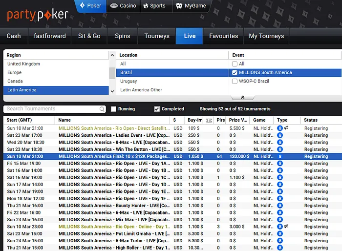 Satélites partypoker MILLIONS