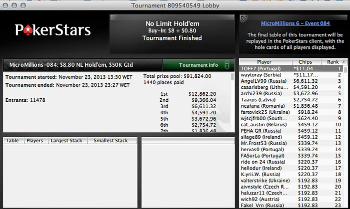 MicroMillions 6: TOFF7 Vence Evento #84 (,048) 101