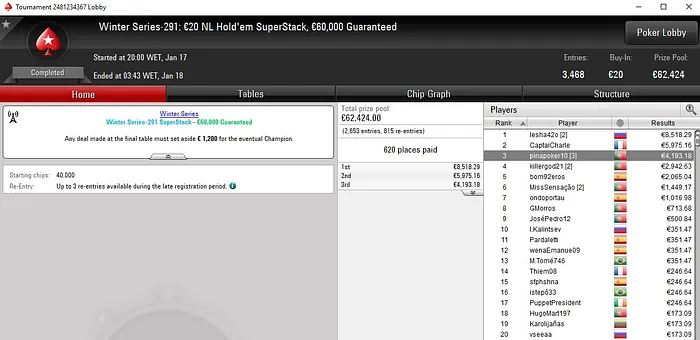 Lobby de poker da PokerStars