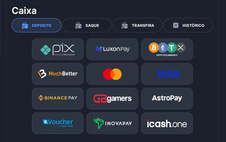 Caixa WPT GLobal metodos de pagamento deposito e saque