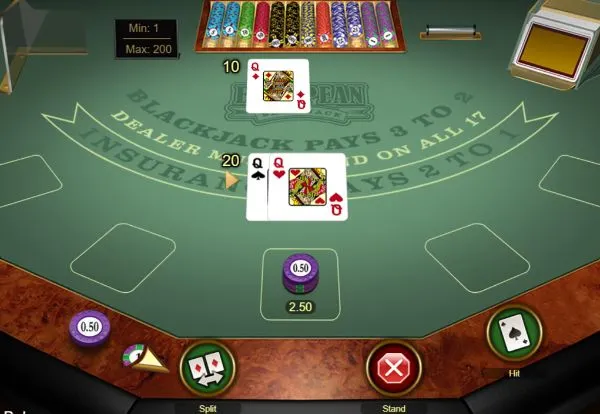 european blackjack: split, hit, or stand