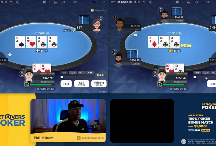 Phil Hellmuth in action on BetRivers Poker