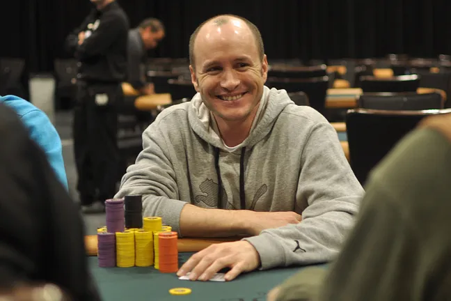 The chip leader is all smiles