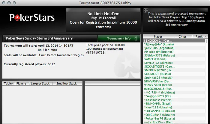 Hoje às 14:30 Satélite Freeroll 3º Aniversário do Sunday Storm com 100 Tickets em Jogo! 101