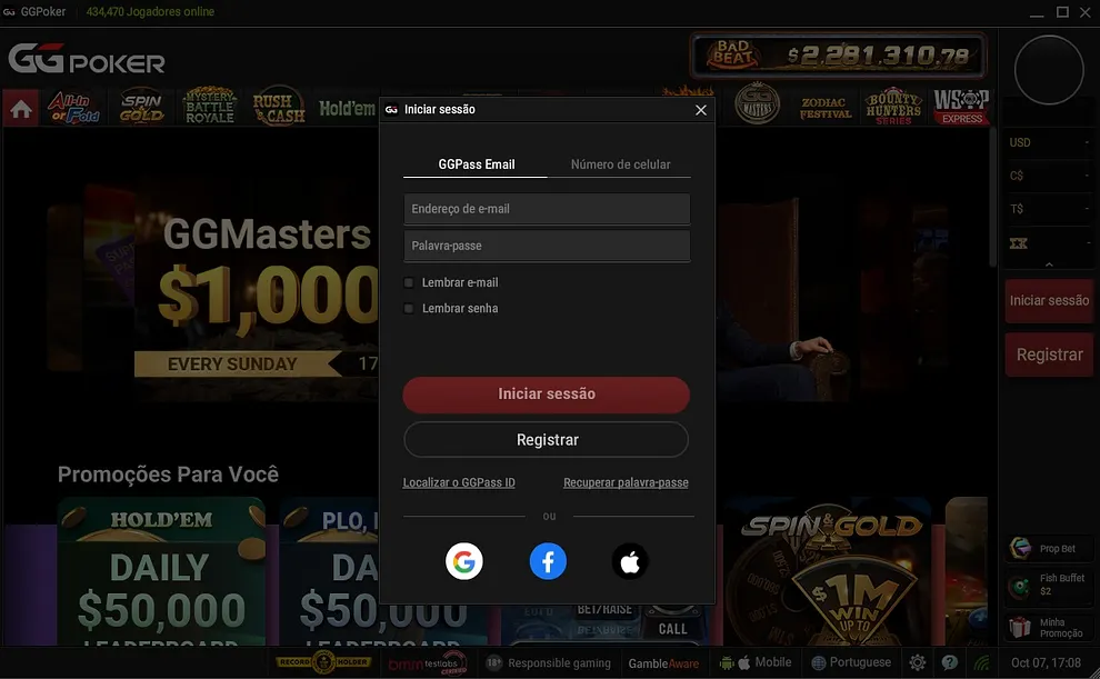 ggpoker login usuário e senha