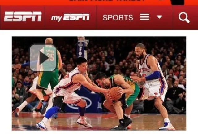 A snapshot of the headline that was run on ESPN Mobile