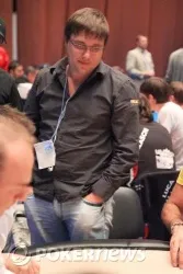 Alexander Rykov takes one last look as his chips leave him