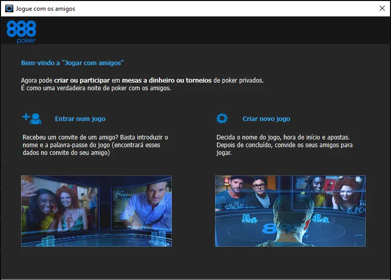 Opção 'Jogue com os amigos" da 888poker Portugal