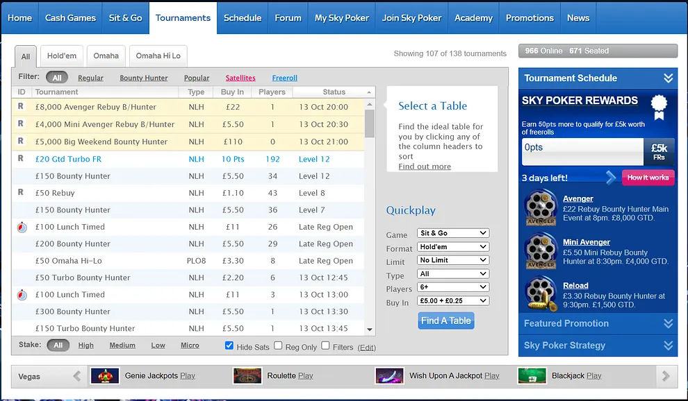 Sky Poker Tournaments