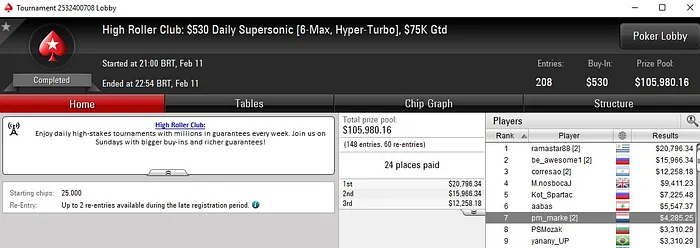 Lobby de poker da PokerStars