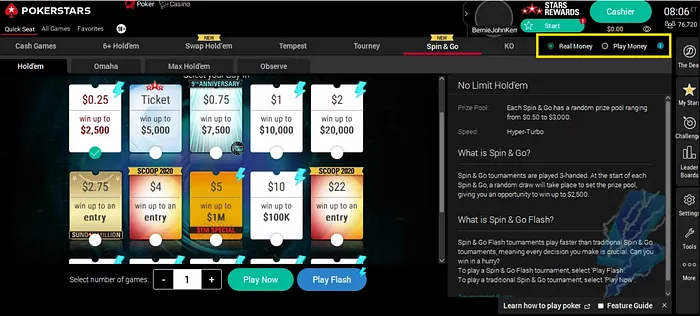 PokerStars play money