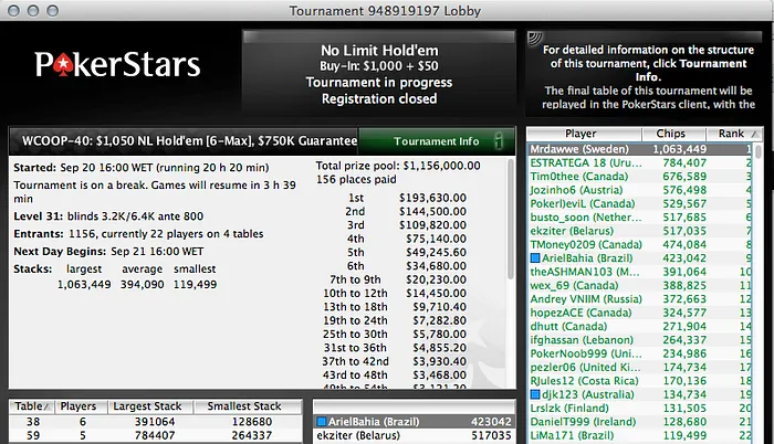 WCOOP: João "Naza114" Vieira 21º no Evento #37; Jorge Abreu (#40) e floptheguts (#42) ITM 102