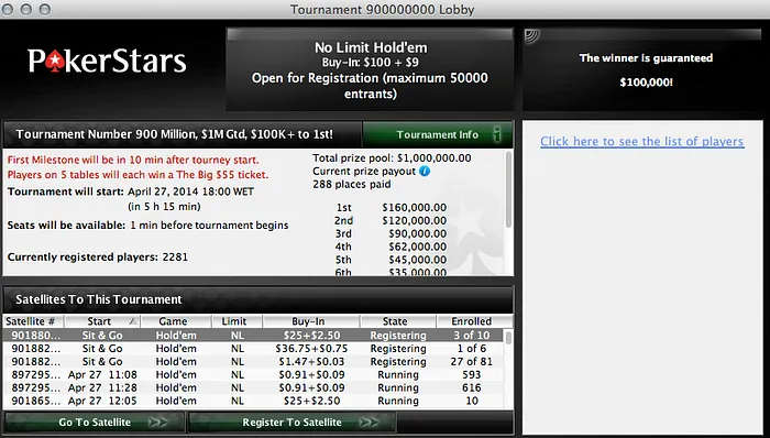 Hoje às 14:00 Torneio 900 Milhões na PokerStars - ,000,000 Garantido! 102