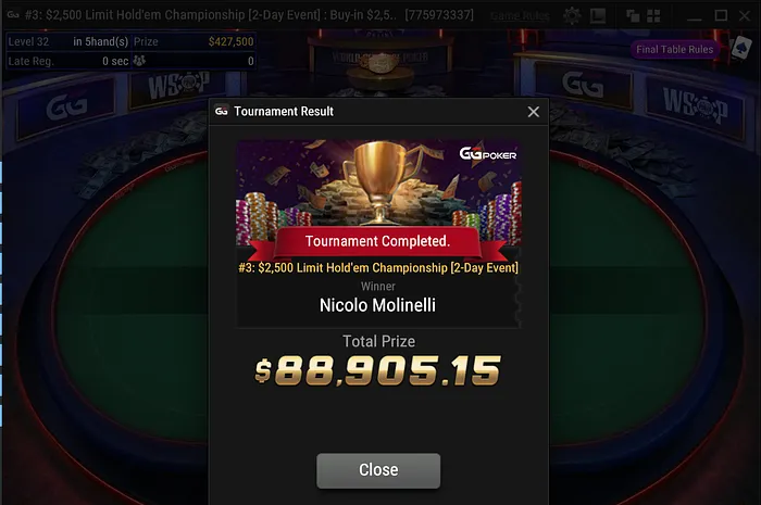Nicolo Molinelli wins GGPoker WSOP Online Event #3