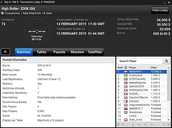 Lobby de poker da partypoker