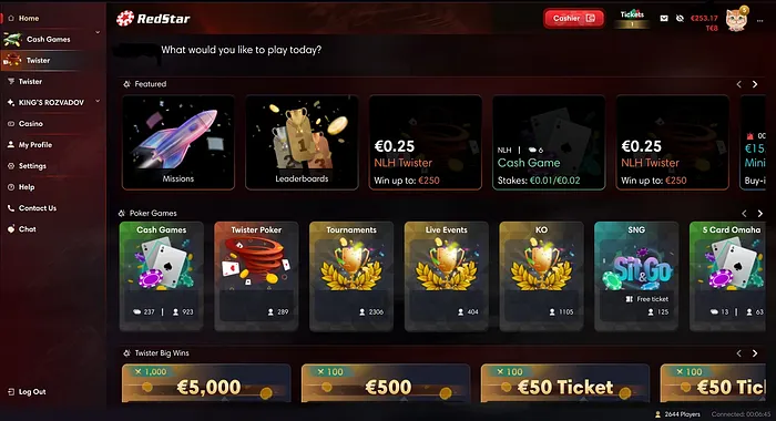 RedStar Poker lobby de jogos