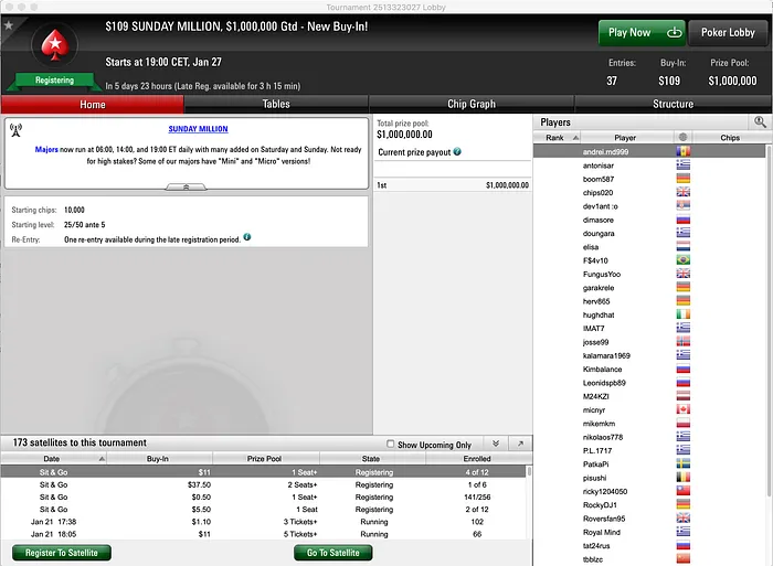 PokerStars Sunday Million with a $109 buy-in