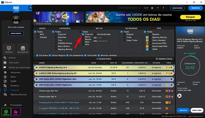 Freerolls 888poker Portugal