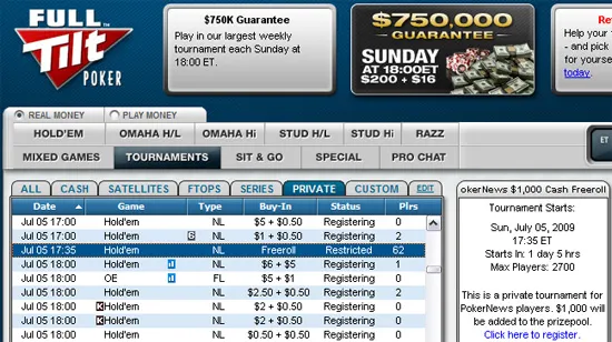 ,000 PokerNews Cash Freerolls na Full Tilt Poker 101