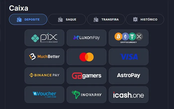 Caixa depósito meios de pagamento do WPT Global