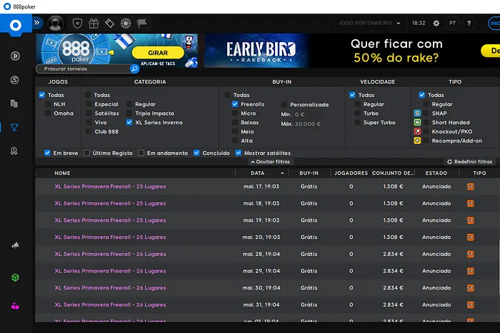freerolls diários XL Series Primavera 888poker