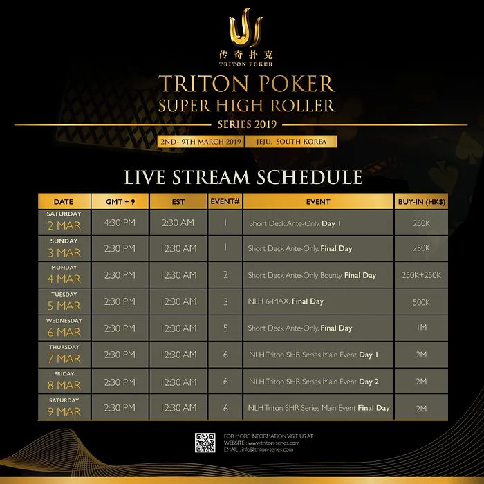 Transmissões ao vivo da Triton Poker Series